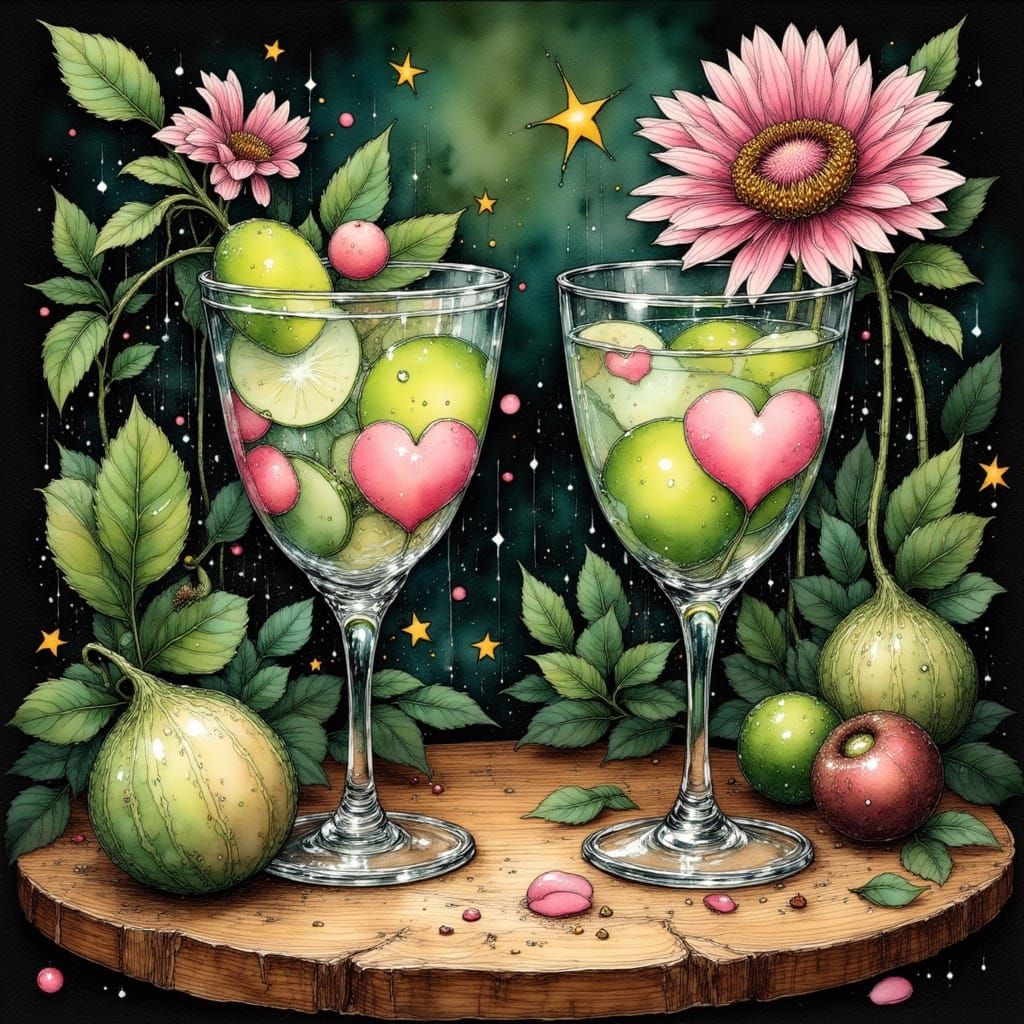 Surreal Tattoo Design: Floating Cucumber Drinks with Swirlin...