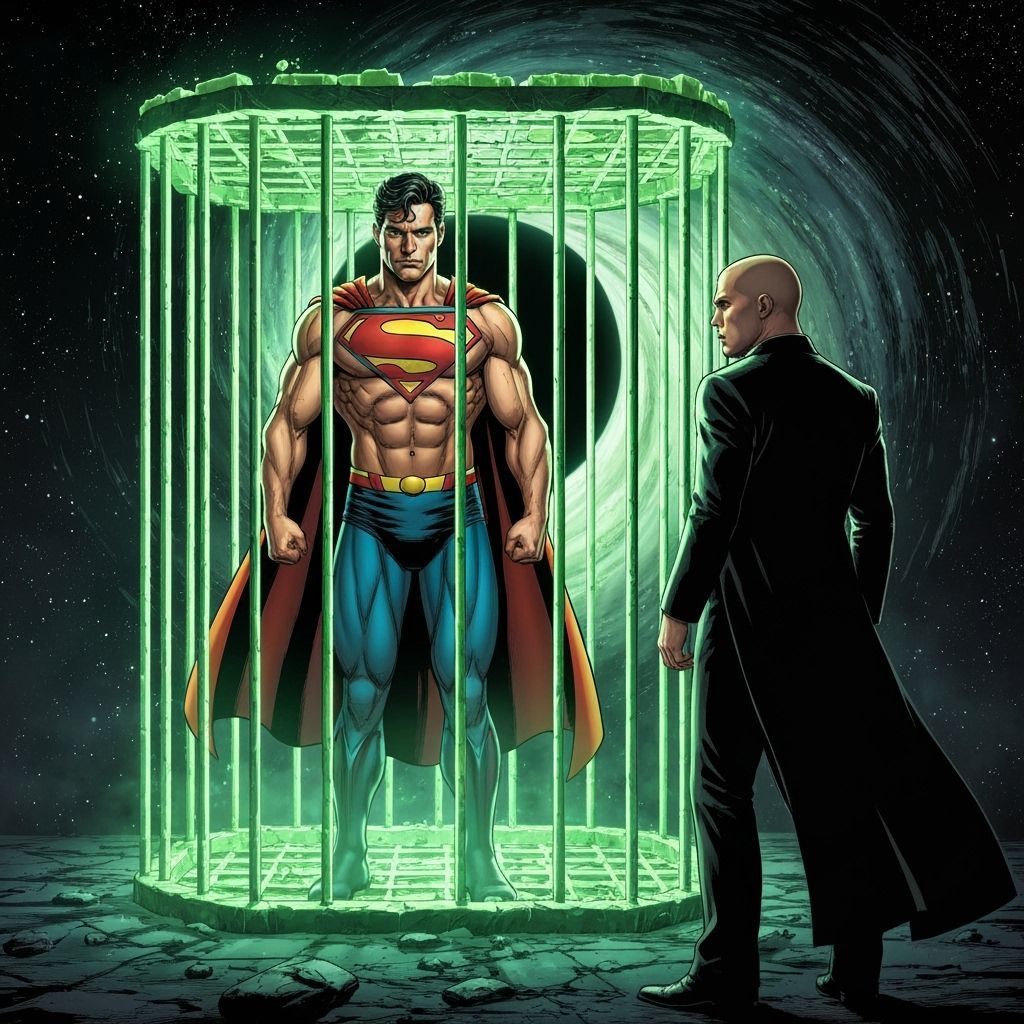 Superman Trapped by Lex Luthor in Kryptonite Cage