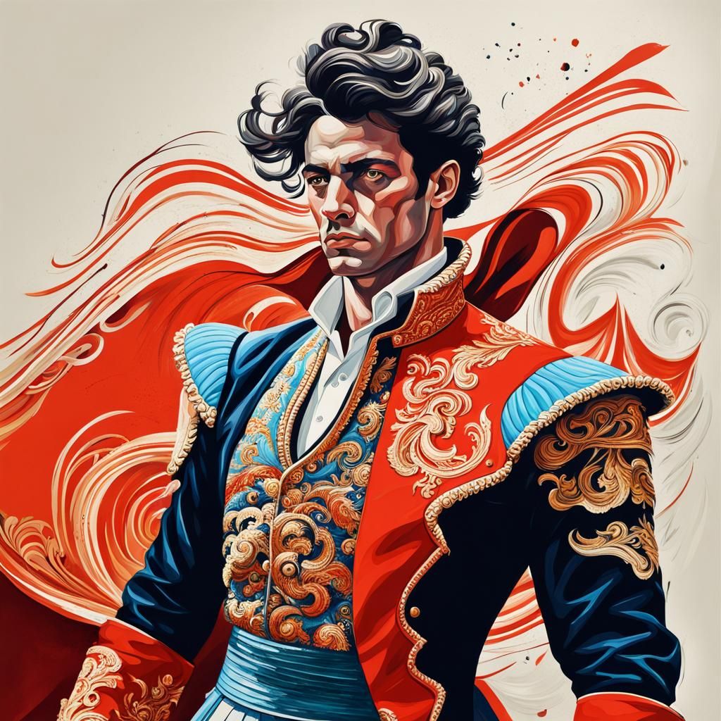 Stylish Toreador Bullfighter in Hyperreal Abstract Art