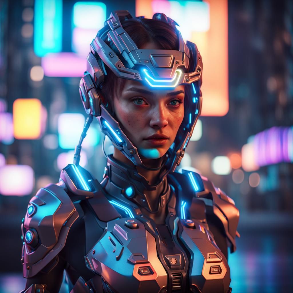 Cyborg Girl in Neon City: 3D Game Cinematic