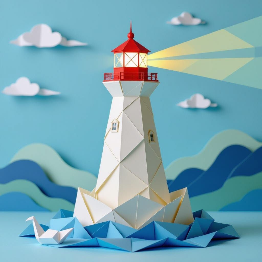 Origami Lighthouse Guides Paper Sea