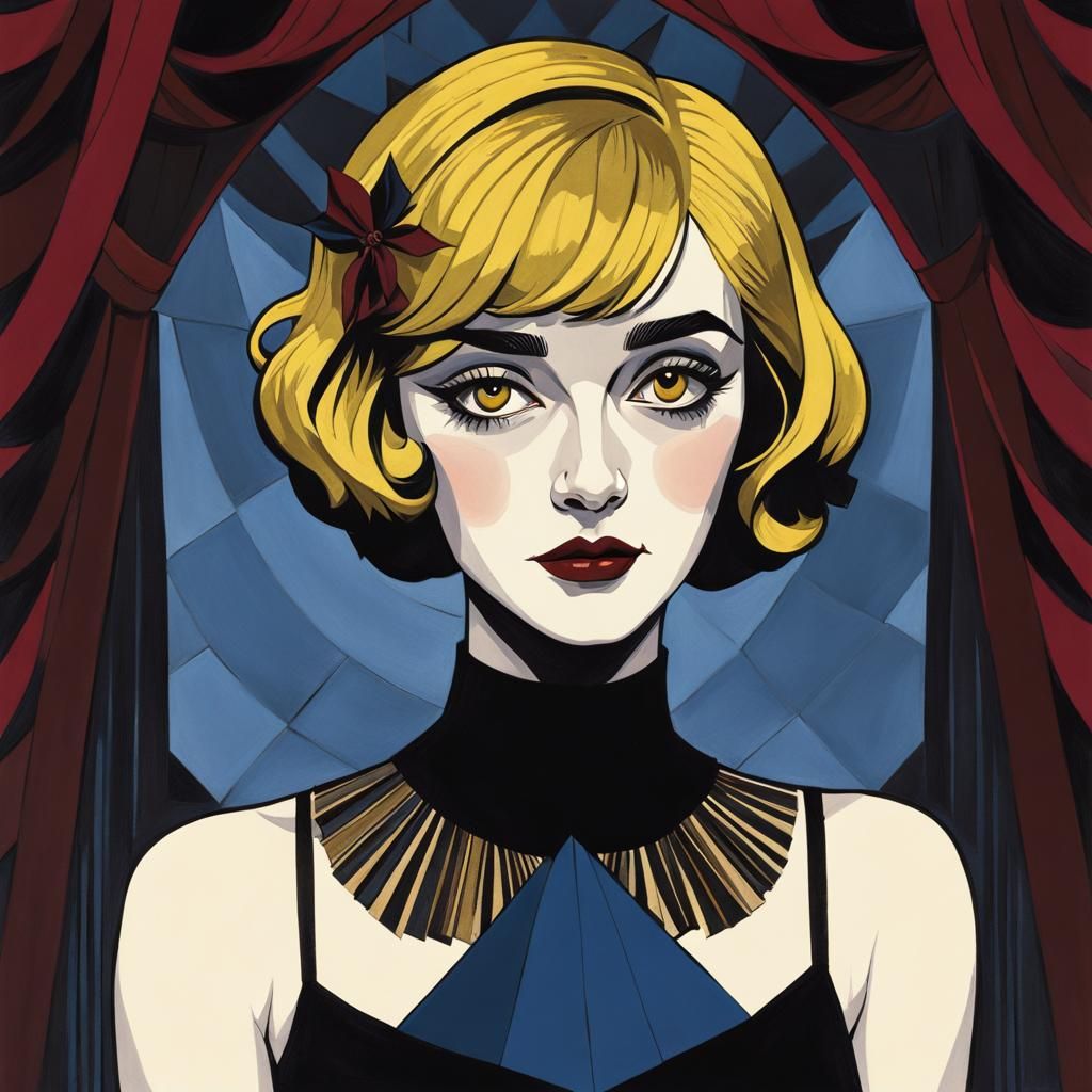 Moody Surrealist Sabrina Portrait in Cubist Style
