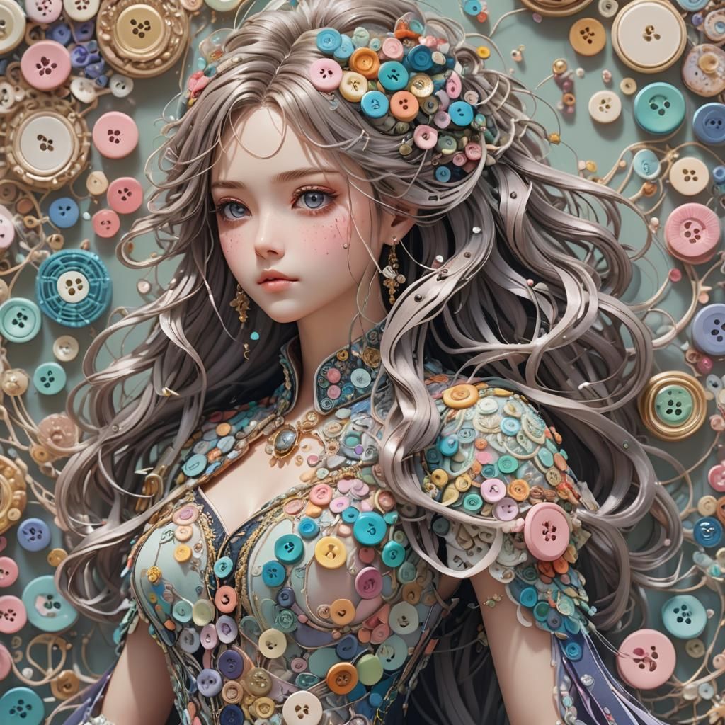 Button Haired Anime Woman in 3D Art