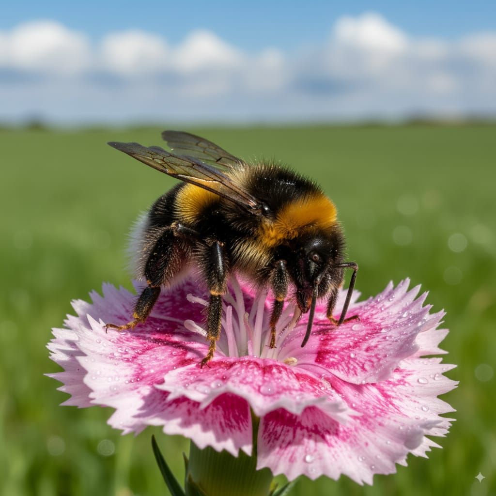 Photorealistic Bumble Bee on Carnation Flower