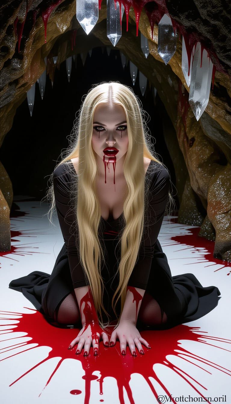 Crimson Rivers: Gothic Beauty in Dark Cavern