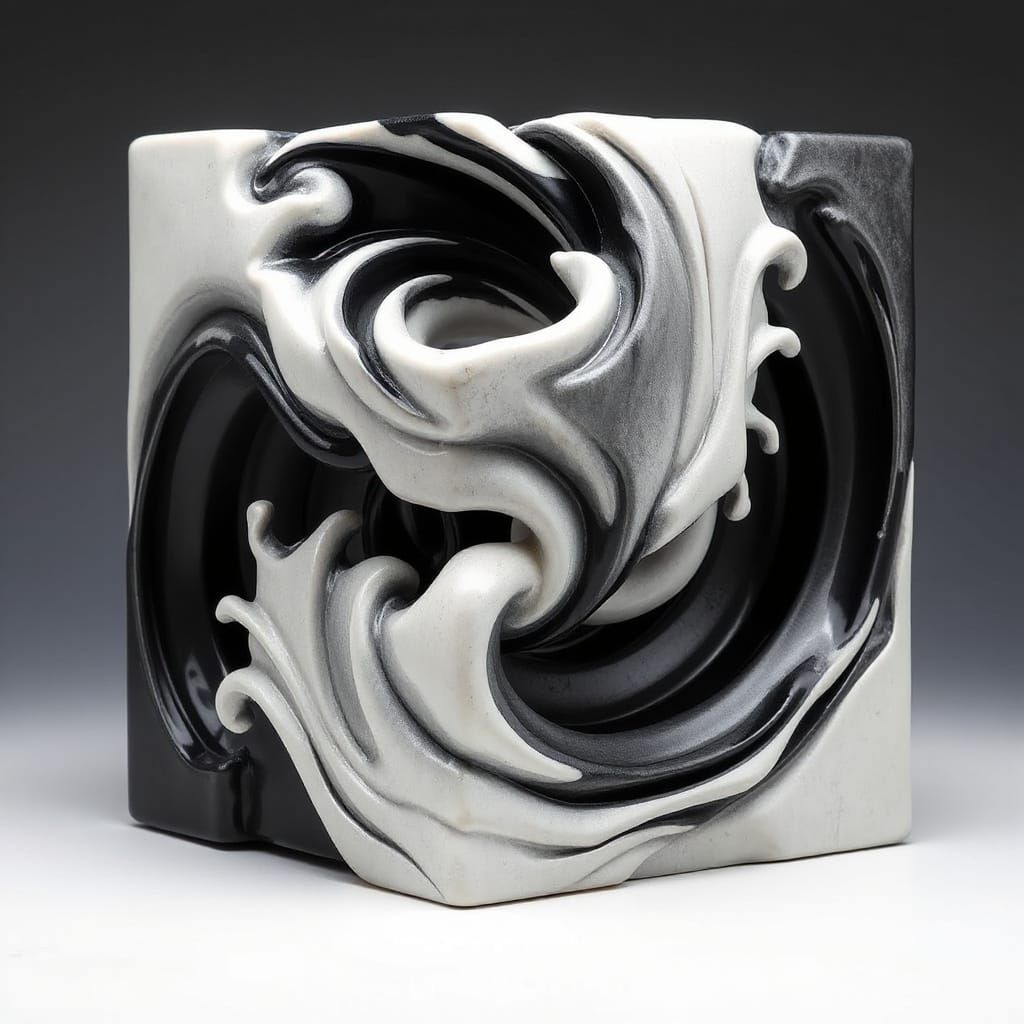 Serene Cube Sculpture Embodies Yin Yang Symbolism