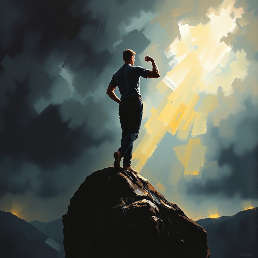 Figure on Precipice in Neo-Expressionist Style