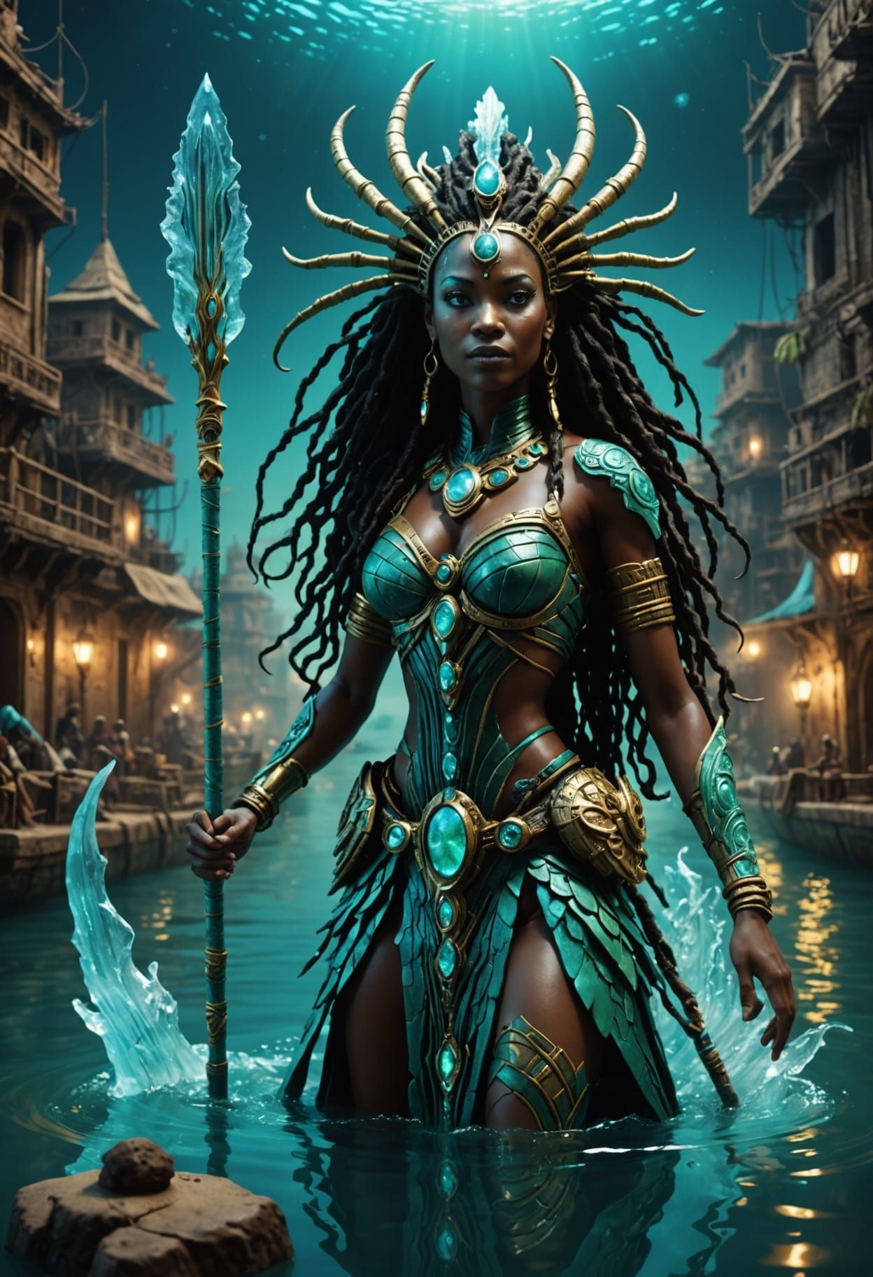 Cyberpunk Water Goddess Action Figure Box in Futuristic Afri...