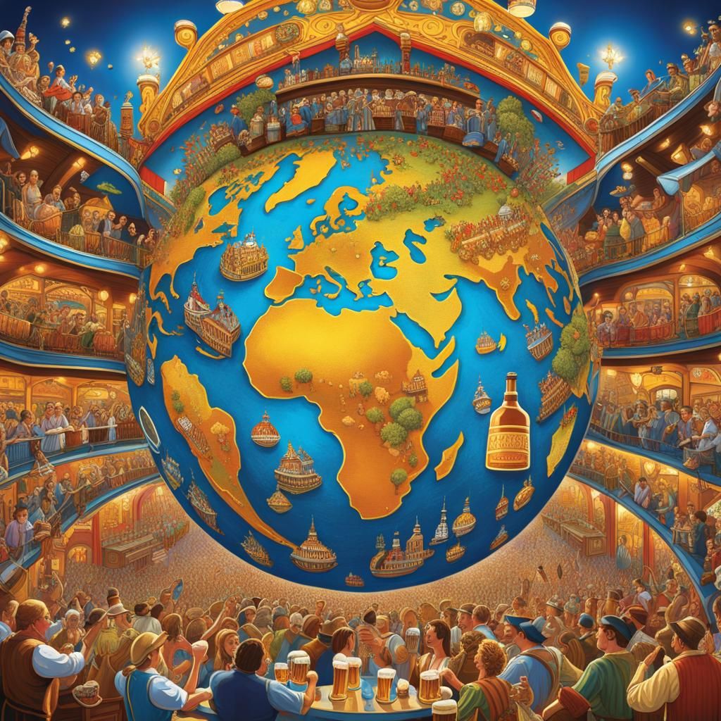 Floating Globe of Beer Festivals Illustration