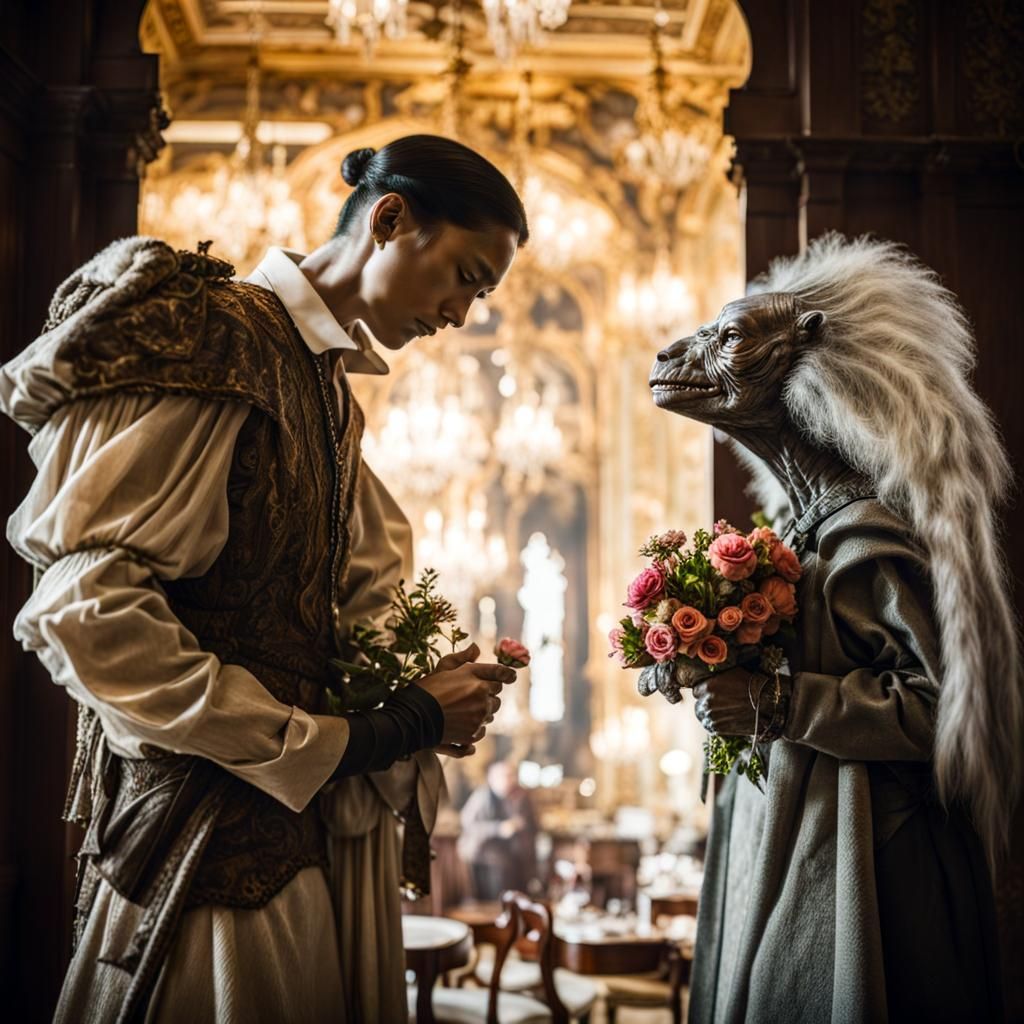 Surreal Alien Celebration in Dreamy Restaurant