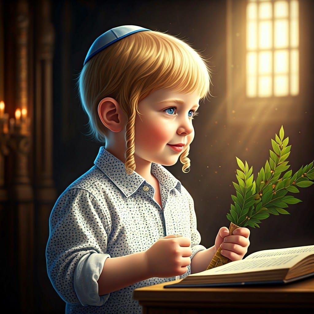 Radiant Image of a Hasidic Boy with Etrog