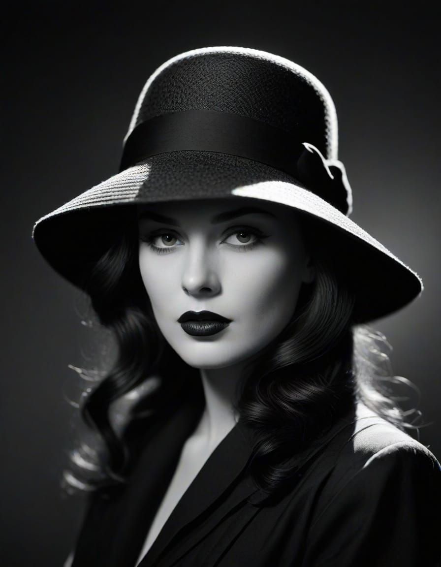 Mysterious Woman in Scruffy Black Hat, Chiaroscuro Lighting