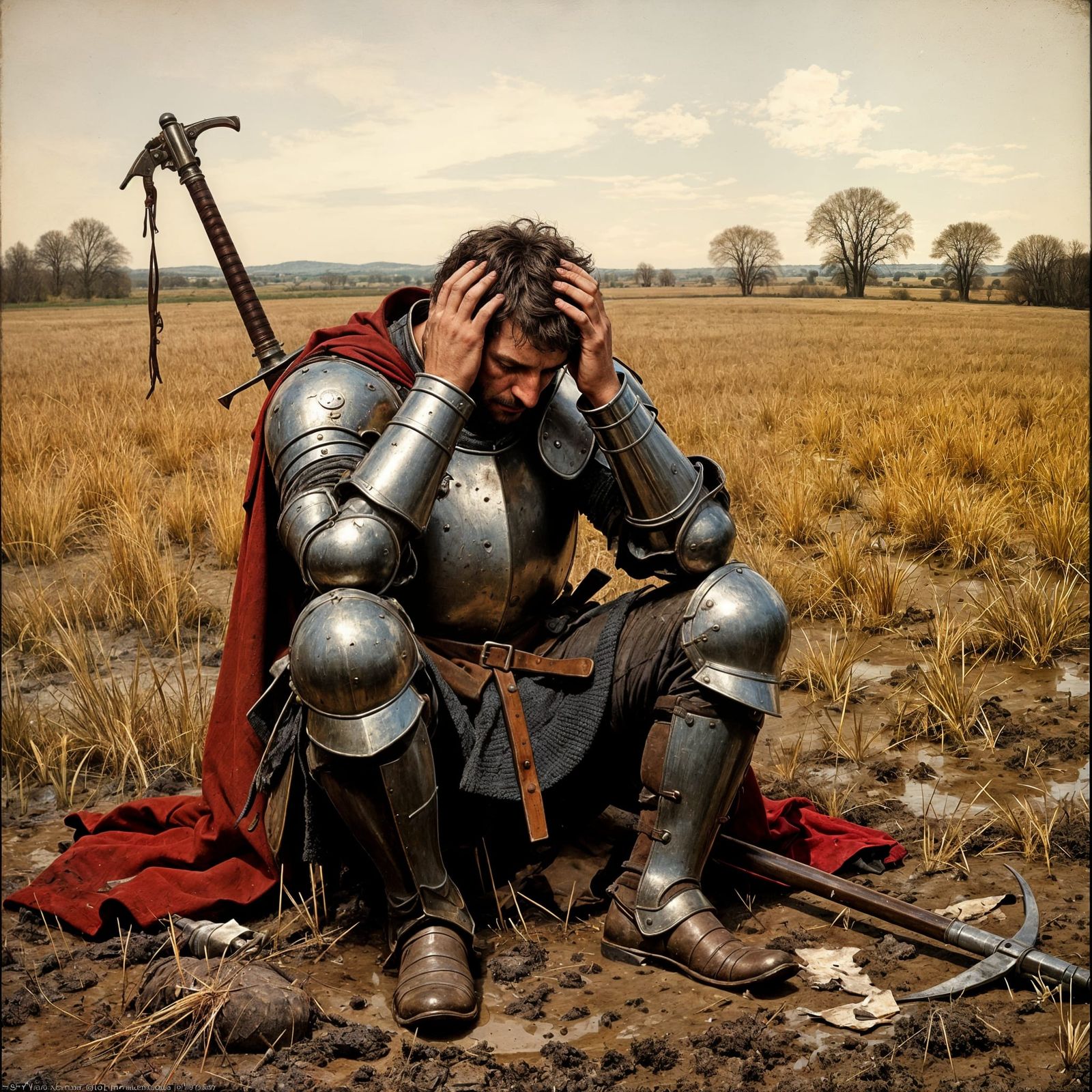 14th Century French Infantryman in Oil Painting Style