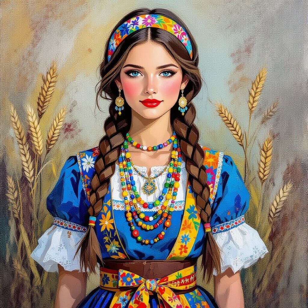 Hungarian Girl in Folk Costume, Pollock Style