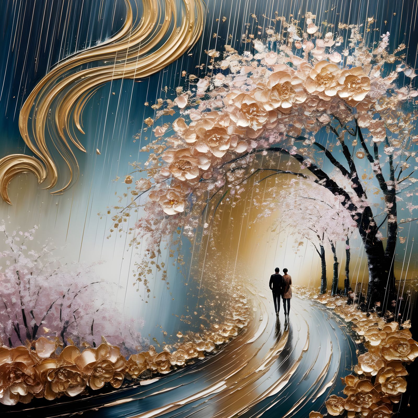 Rainy Festival Scene as Impasto Oil Painting