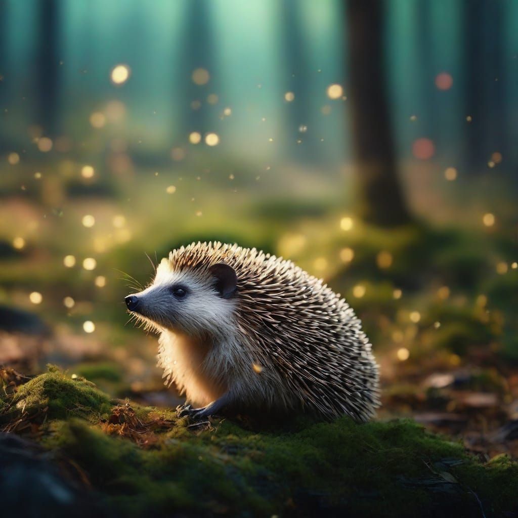 Enchanted Hedgehog in Starlit Forest