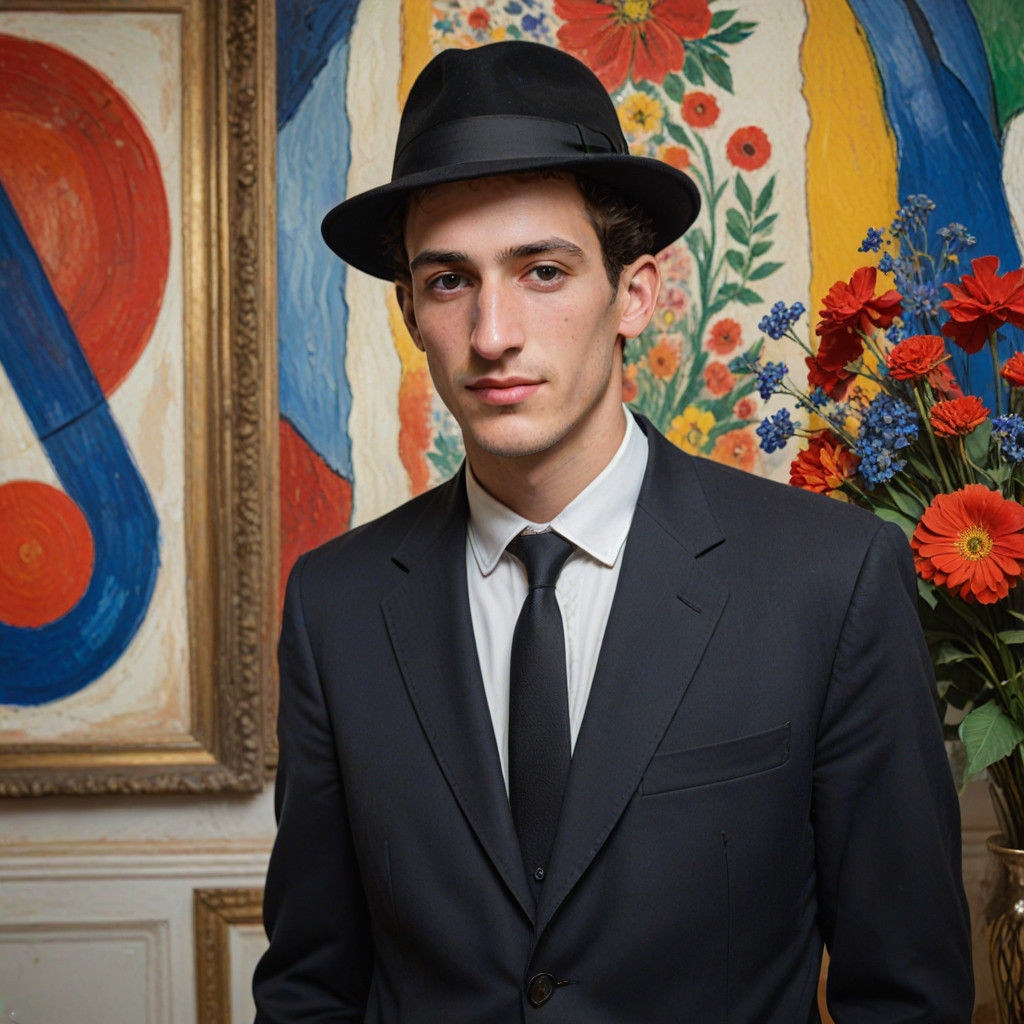 Surrealist Oil Painting of Orthodox Man in Black Suit Wearin...