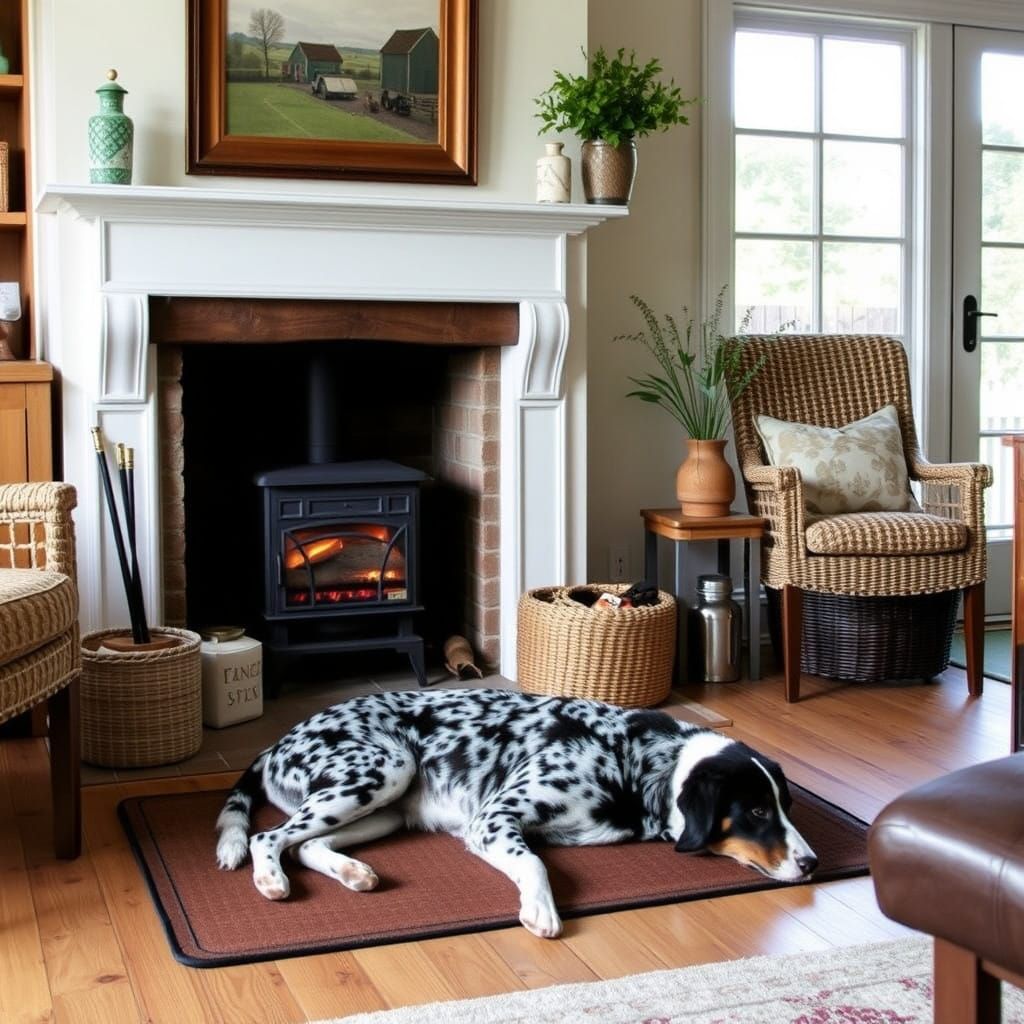 Rustic Country Living Room with Blue Heeler Dog