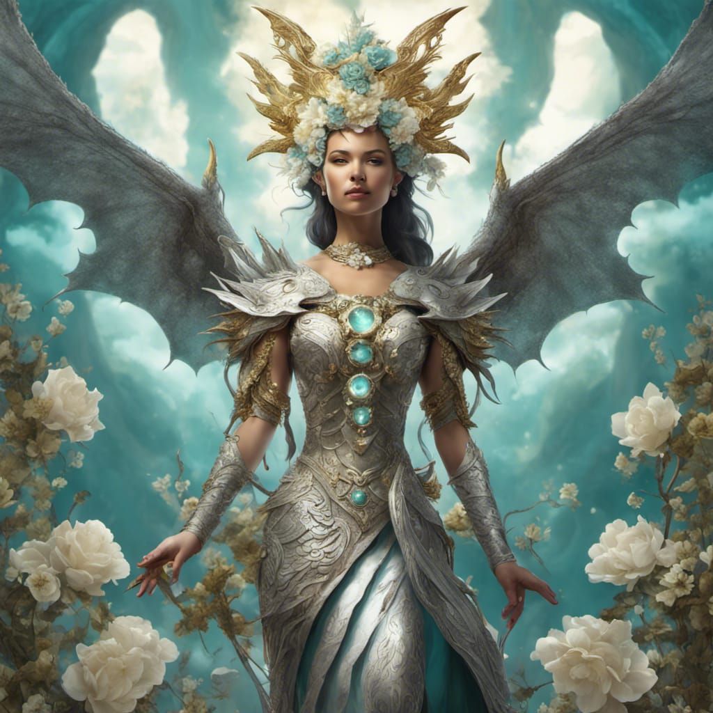 Dragon Goddess with Gold Crown: Fantasy Art