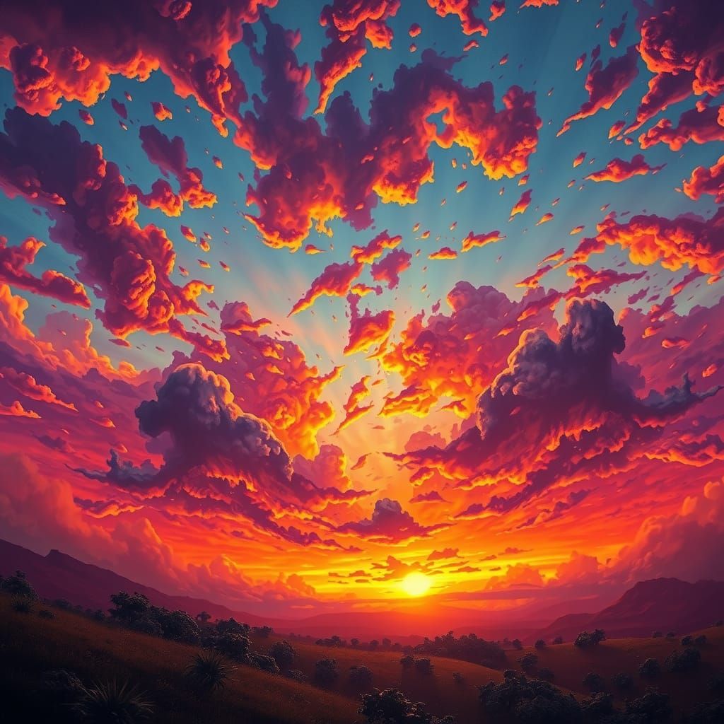 Vibrant Sunset Explosion in Detailed Matte Painting Style