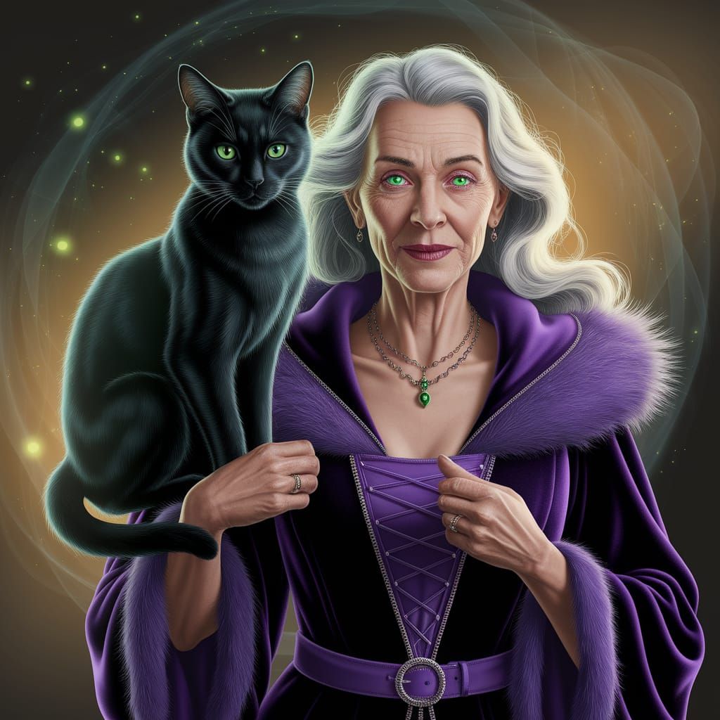 Ethereal Witch in Velvet Robe with Glowing Eyes