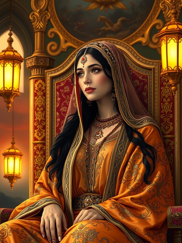 Regal Scheherazade in Arabian Nights Palace
