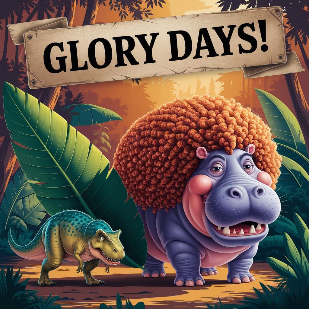 Prehistoric Hairy Hippo in Jungle, Digital Art