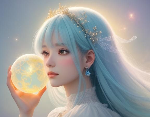 Ethereal Sylph Portrait with Glowing Orb