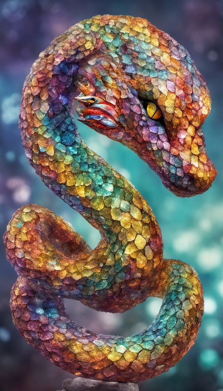 Enchanting Crystalline Serpents: Hyperrealistic Crystal-Base...