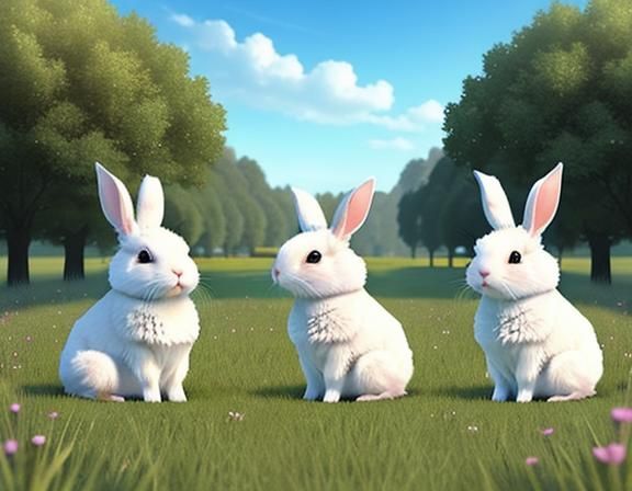 Cute Rabbits in a Green Meadow