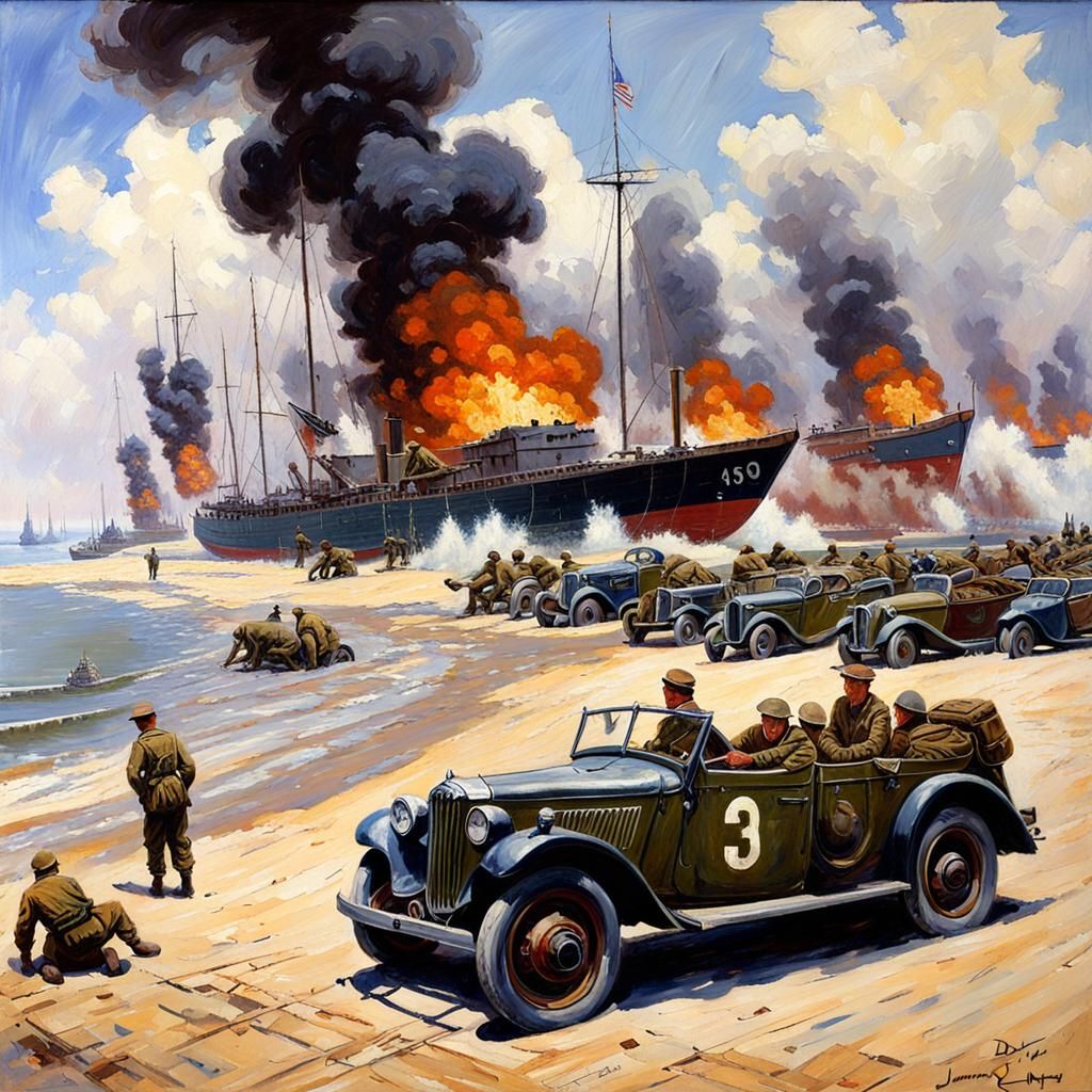 Dunkirk 1940: Evacuation in Oil Painting Style