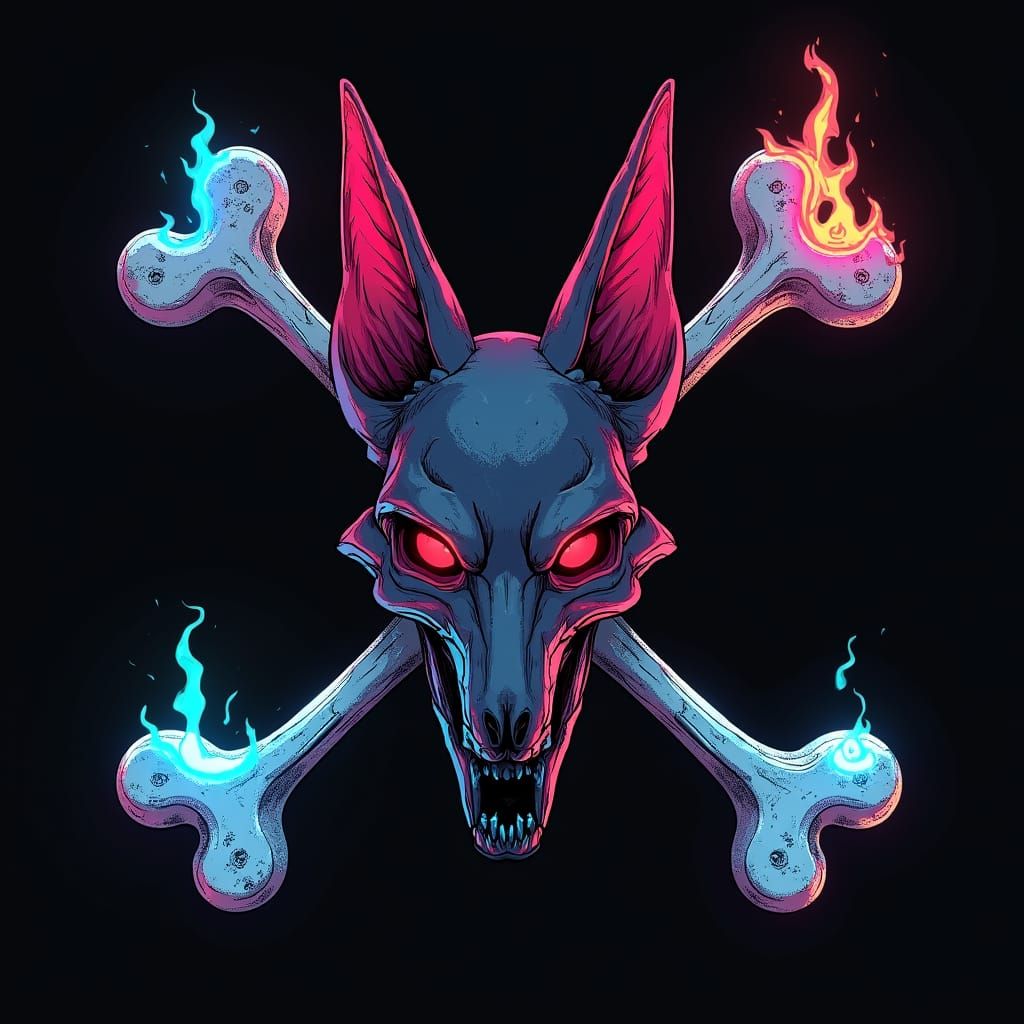 Industrial Dark Fantasy Jolly Roger with Fox Skull and Bones