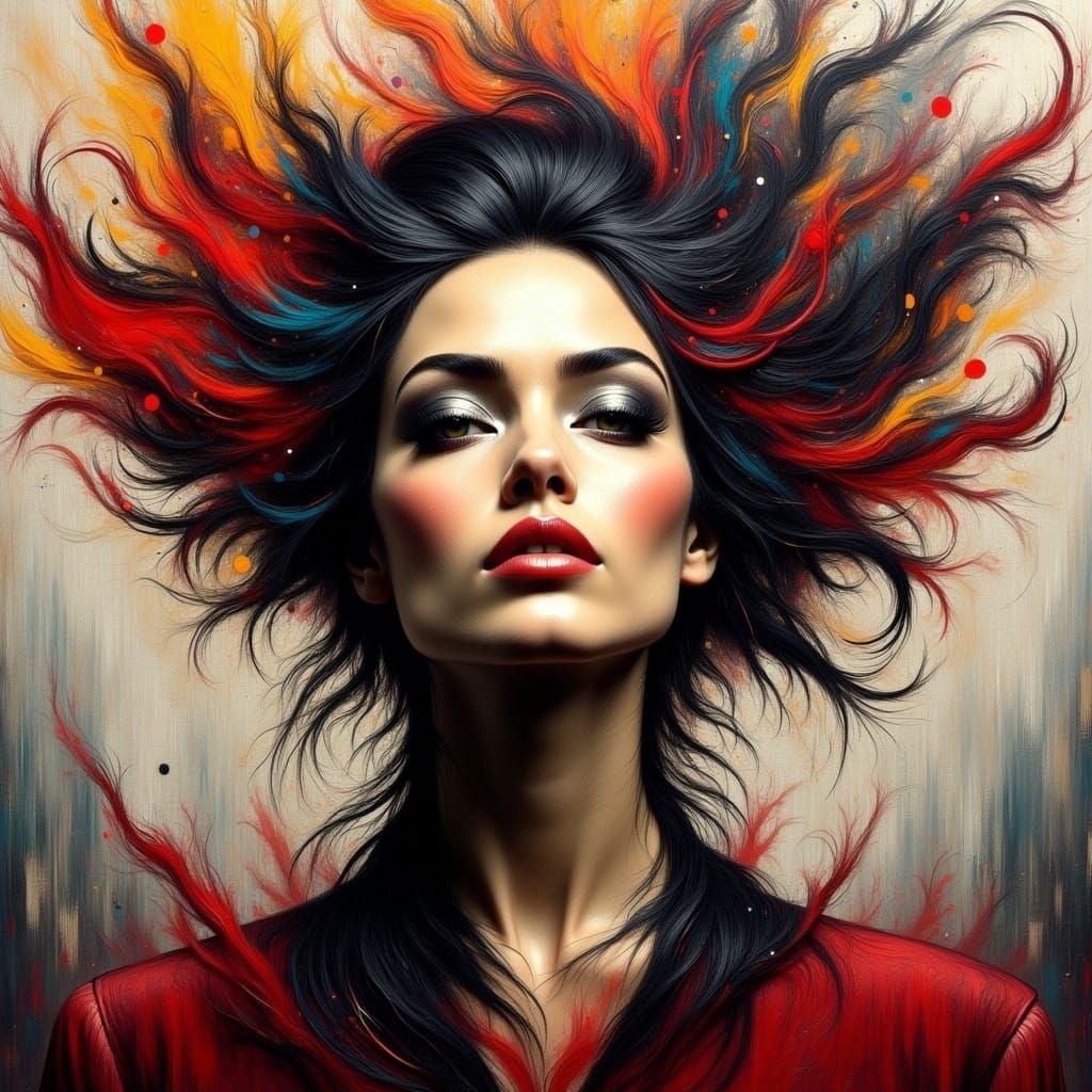 Vibrant Portrait of Inner Turmoil in Expressive Abstract Sty...