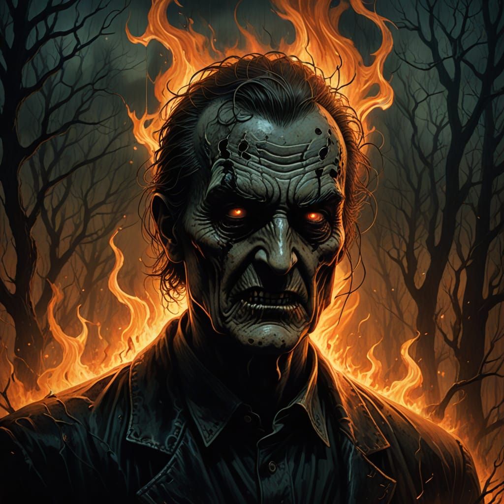 Dark Gothic Horror Portrait of Freddy Kruger in a Haunted Dr...