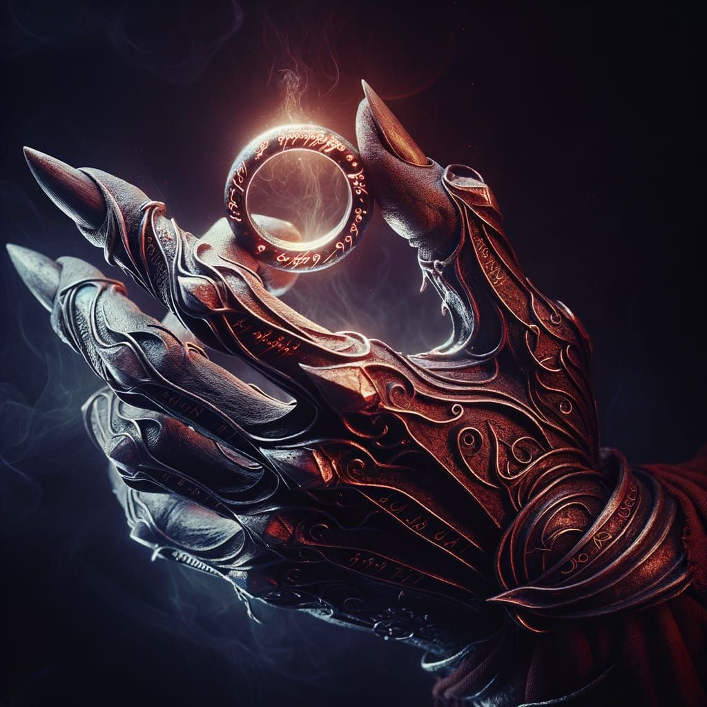 A extremely detailed portrait gauntleted hand (wearing) the ...