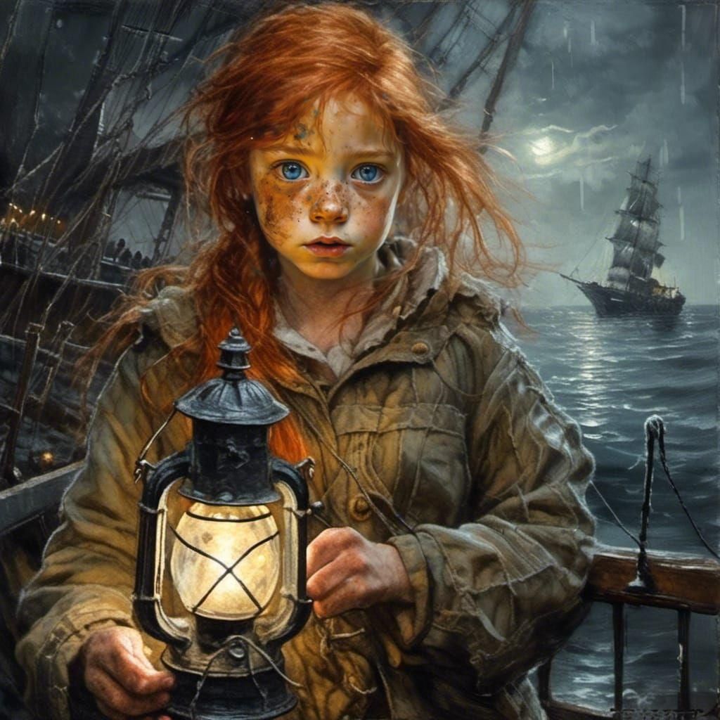 Ominous Redhead Signals Ship in Stormy Night