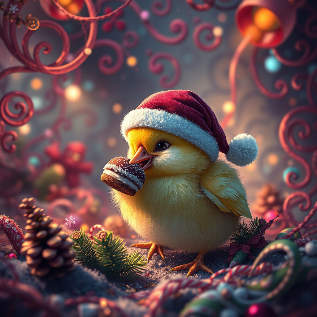 Festive Christmas Chick in Dreamlike Matte Painting