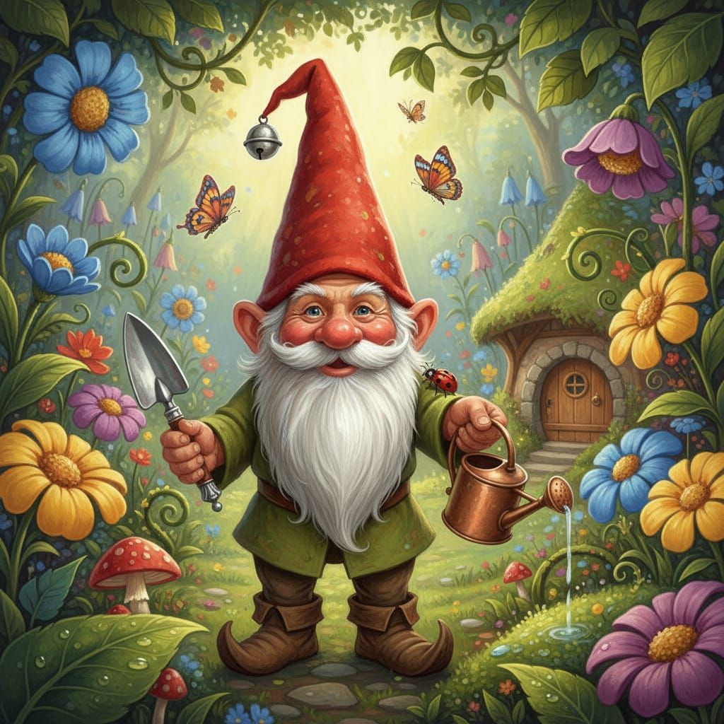 Cheerful Gnome Invites You to Garden in Whimsical Style