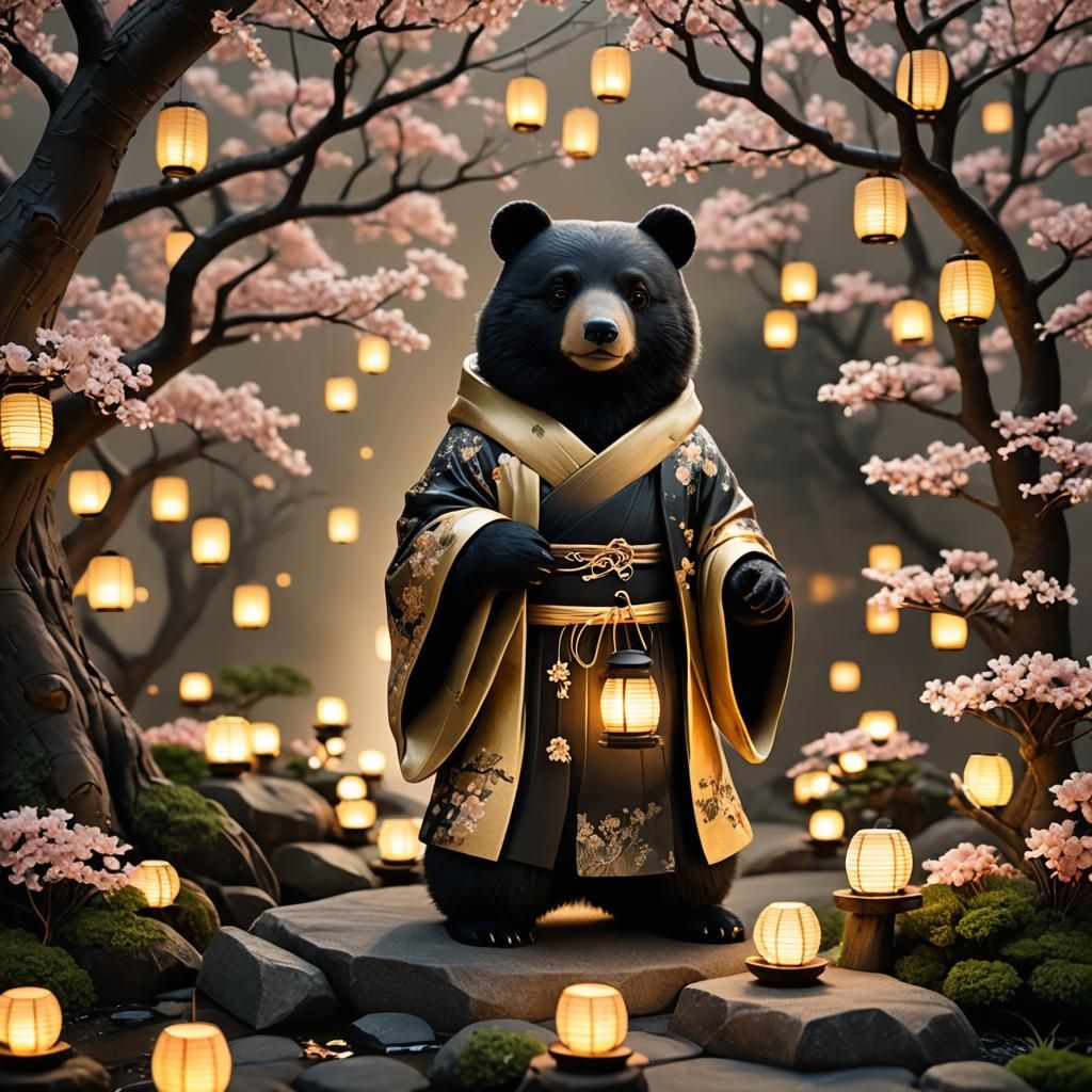 Zen Bear at Lantern Festival: Digital Art