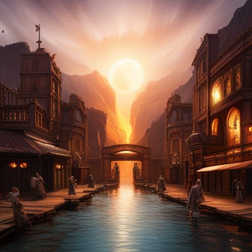 Fantastical Fiery Landscape in Detailed Matte Painting Style