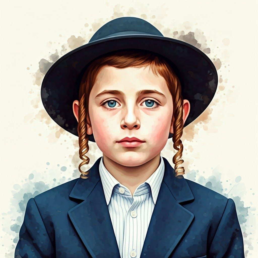 Vintage Ultra-Orthodox Boy with Distinctive Sideburns