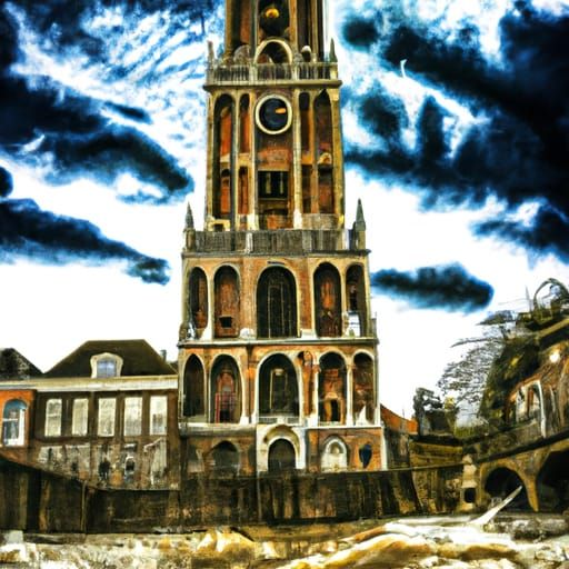 Post-Apocalyptic Utrecht Dom Tower in Stormy Seas