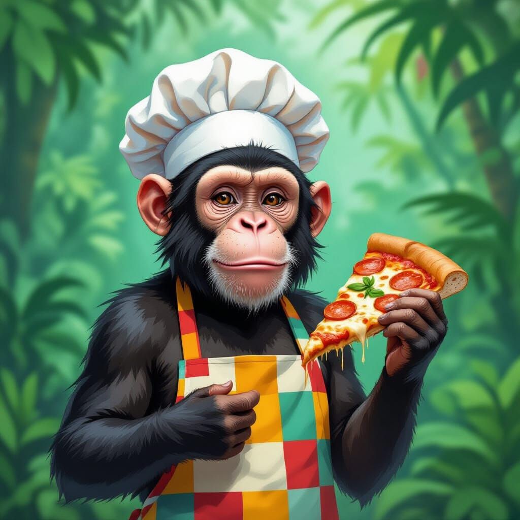 Pizza Chef Monkey in Colorful Jungle Scene