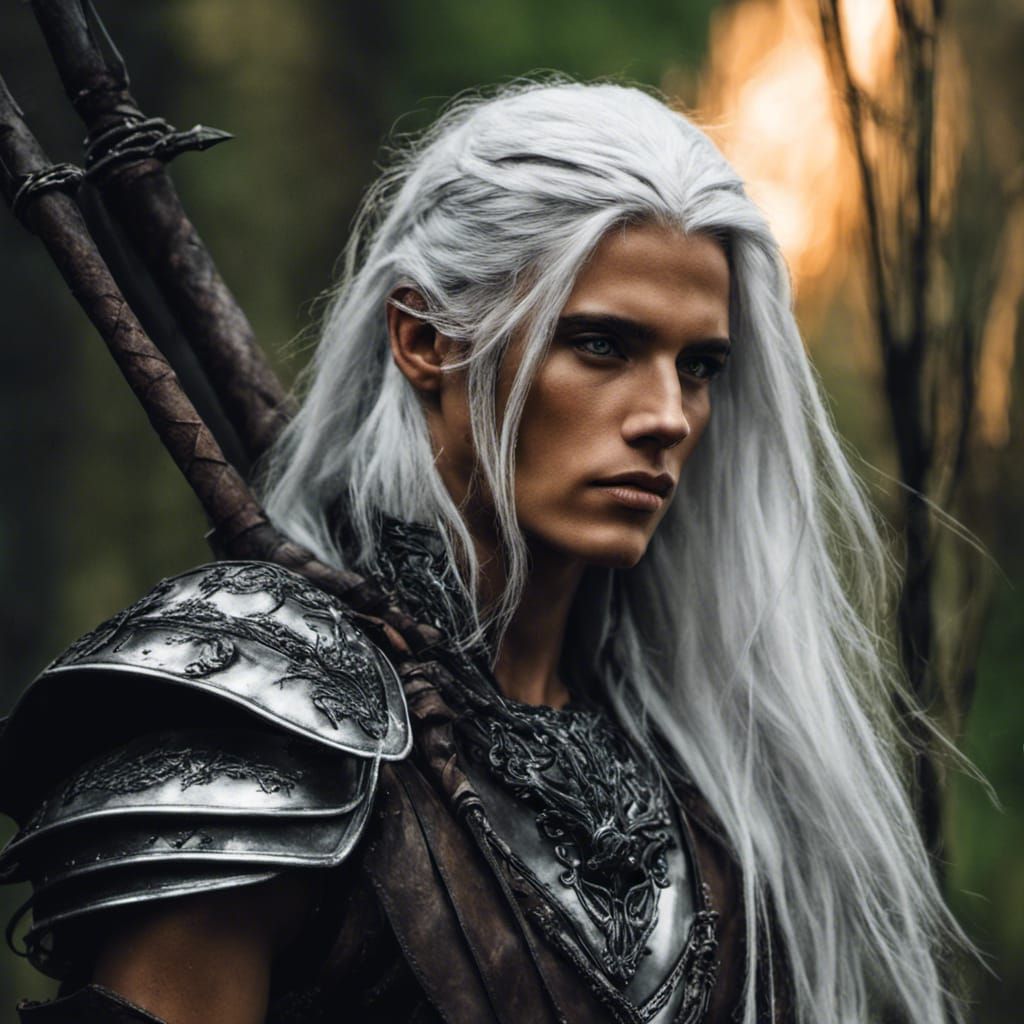 Androgynous Warrior Portrait in Dark Forest
