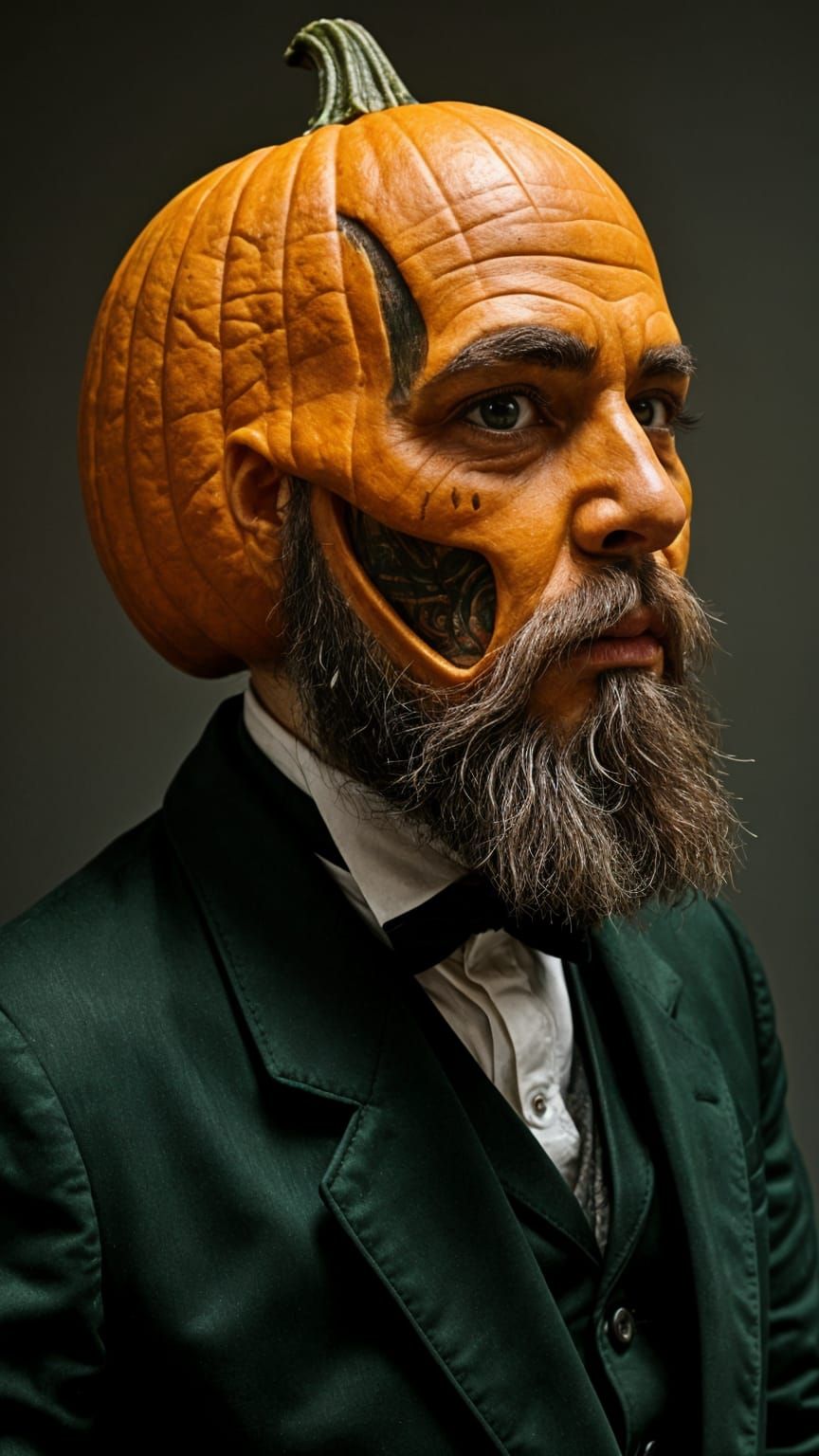 Victorian Man with Jack-o'-Lantern Head