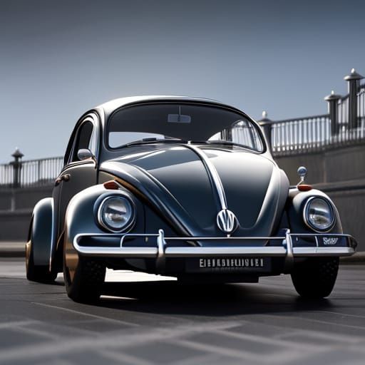 1953 Black Volkswagen Beetle in Quito, 3D Render