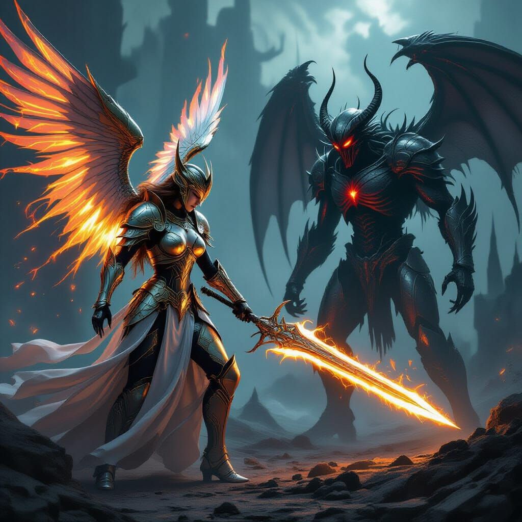 Angel vs Demon in Biomechanical Gothic Battle