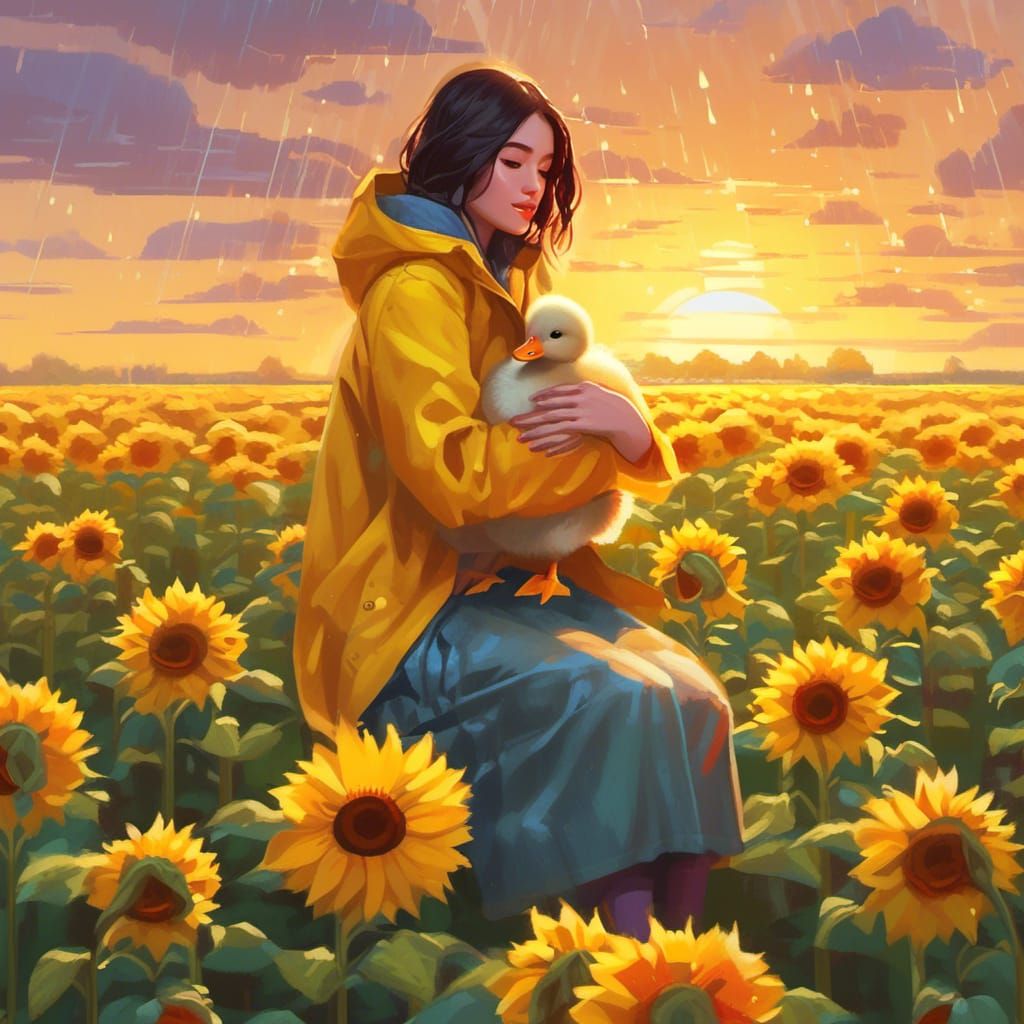 Radiant Sunlit Portrait of Woman with Duckling