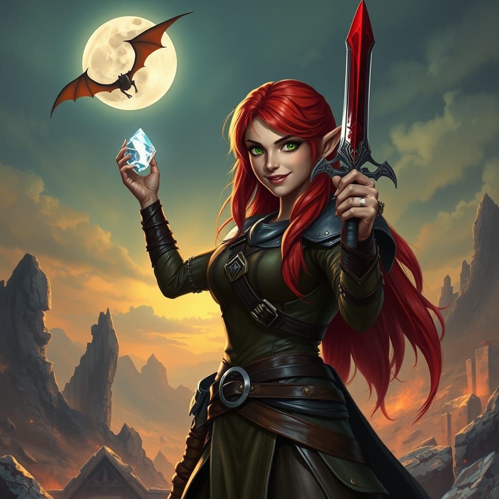Elf Rogue with Diamond in Glowing Dragonscape
