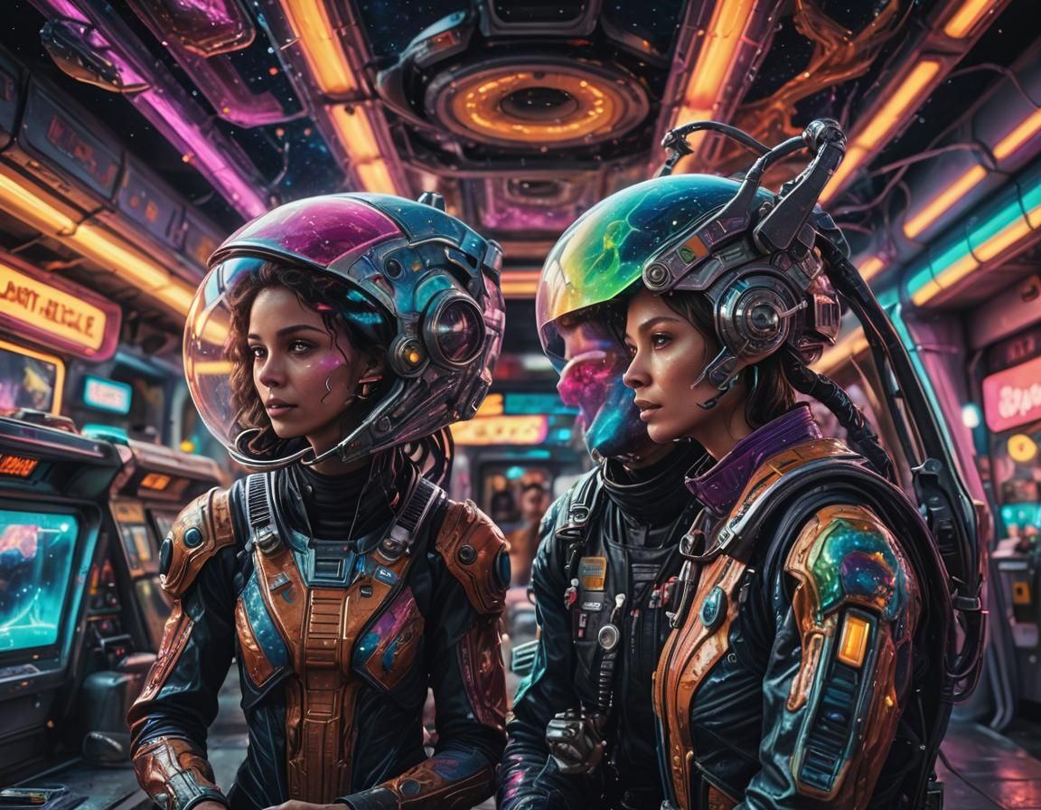 Cosmic Gas Station: Alien Couple Fueling Spacecraft